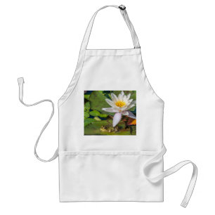 A frog under a water lily flower adult apron