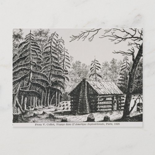 A frontier cabin from The Pageant of America Postcard