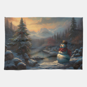 A Frosty Welcome   Jolly Snowman Christmas Kitchen Towel