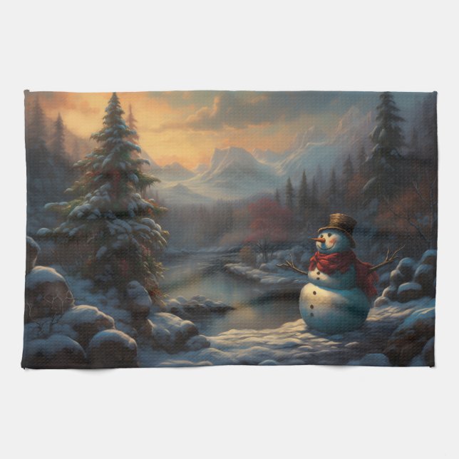 A Frosty Welcome | Jolly Snowman Christmas Kitchen Towel (Horizontal)