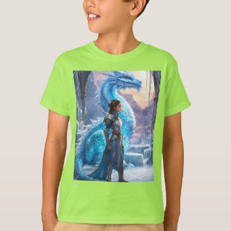"A Frozen Bond: The Silver Warrior and Her Dragon" T-Shirt