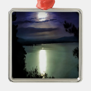A Full Moon Reflecting On The Aegean Nautical Art Metal Ornament