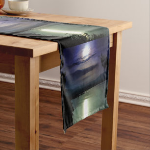 A Full Moon Reflecting On The Aegean Nautical Art Short Table Runner