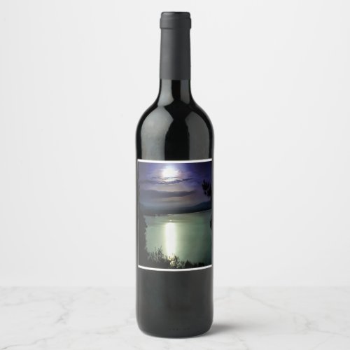 A Full Moon Reflecting On The Aegean Nautical Art Wine Label