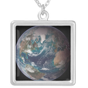 A full view of Earth showing global data 2 Silver Plated Necklace