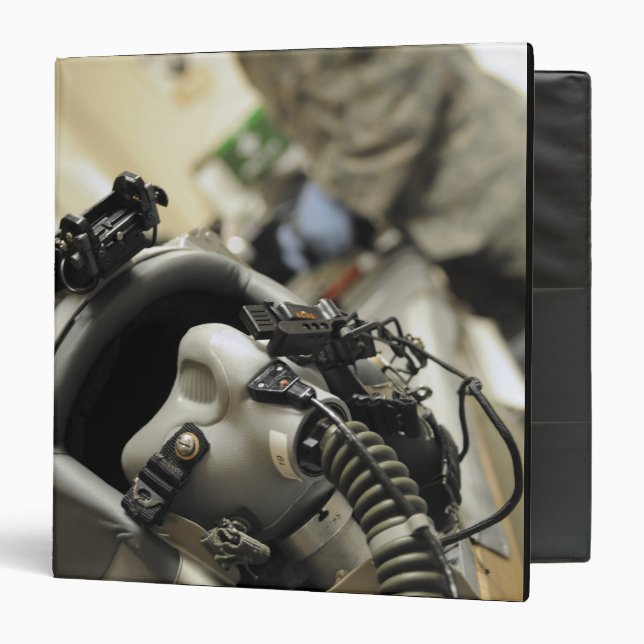A fully assembled flight crew helmet 3 ring binder (Front/Inside)