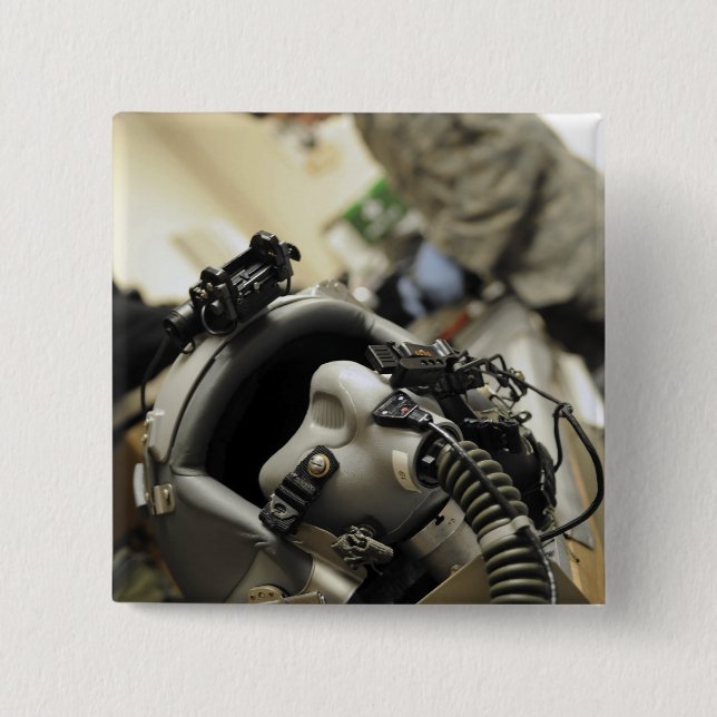 A fully assembled flight crew helmet button (Front)