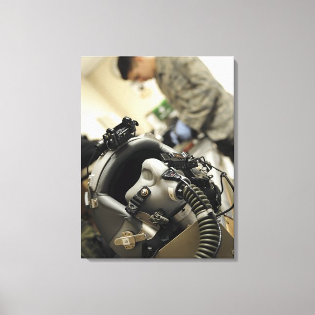 A fully assembled flight crew helmet canvas print (Front)