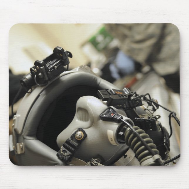 A fully assembled flight crew helmet mouse pad (Front)