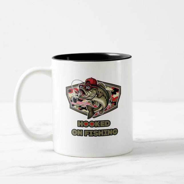 A fun and bold illustration of a cool bass Two-Tone coffee mug (Left)