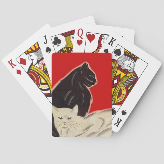 A fun cats kittens playful deck red white black poker cards (Back)