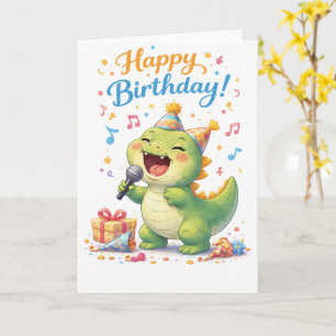 A fun dinosaur singing happy birthday card