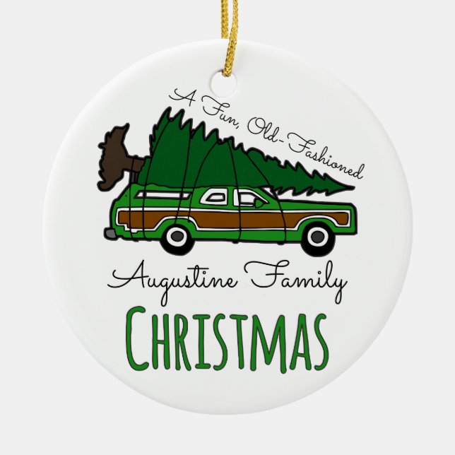 A Fun Old Fashioned Christmas Vacation Ceramic Ornament (Front)