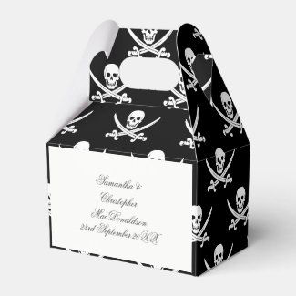 A fun pirate flag themed wedding favor box