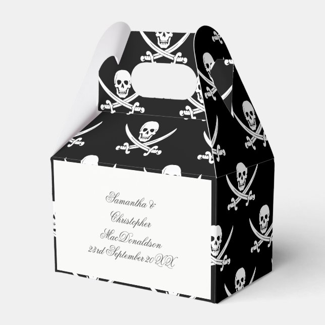 A fun pirate flag themed wedding favor boxes (Front Side)