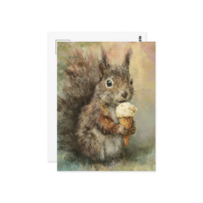 A funny adorable squirrel with icecream cone postcard