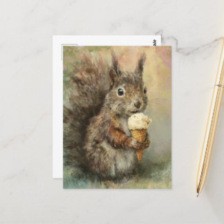 A funny adorable squirrel with icecream cone postcard