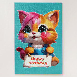A funny birthday kitten jigsaw puzzle