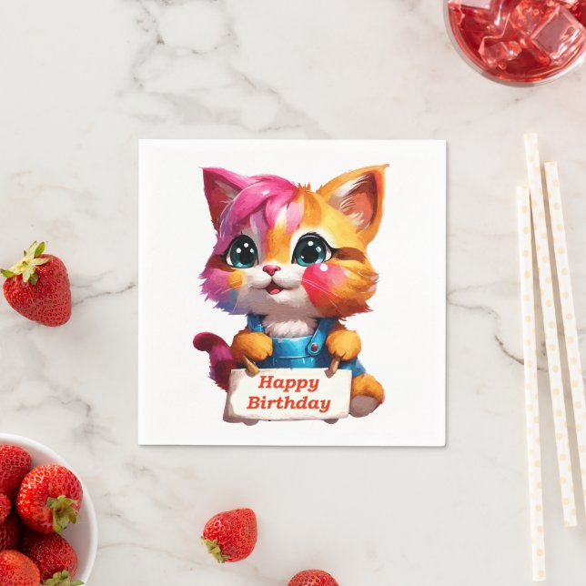 A funny birthday kitten napkins (Insitu)
