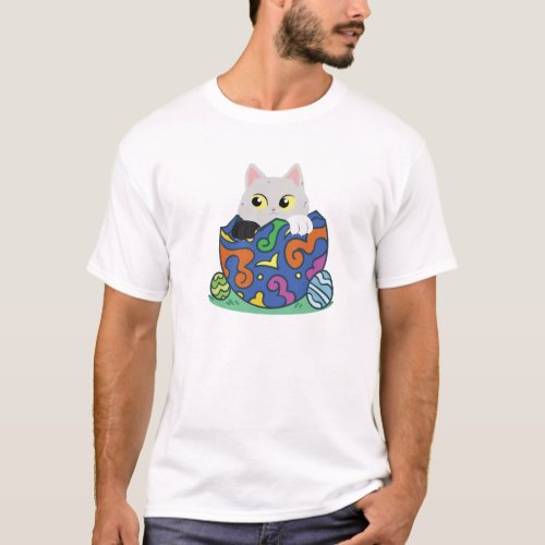 A funny cat emerges from a colorful egg T_Shirt