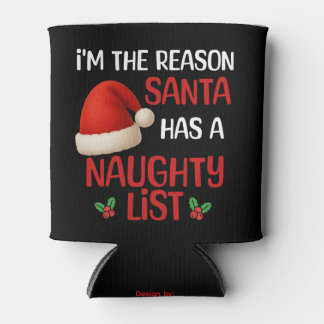 A funny Christmas naughty list design Can Cooler