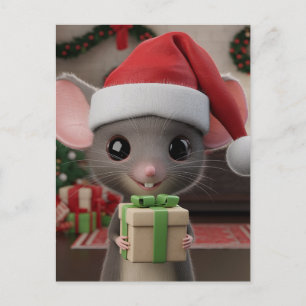 A Funny Christmas Santa Hat Mouse Postcard