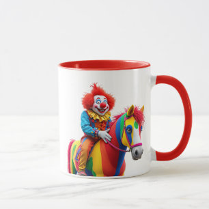 A funny clown on his horse. mug