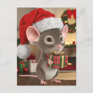 A Funny Cute Christmas Mouse Postcard
