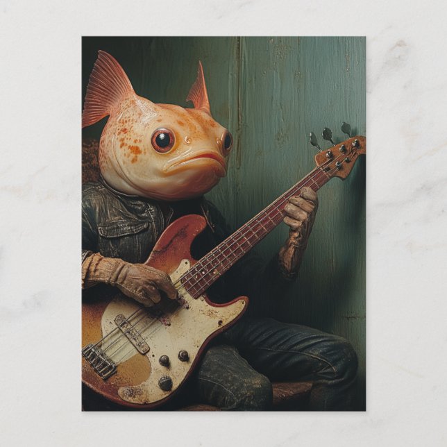 A funny fish playing guitar fantasy  postcard (Front)