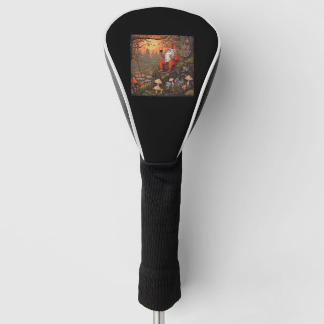 A funny gnome drinking wine at sunset   golf head cover (Front)