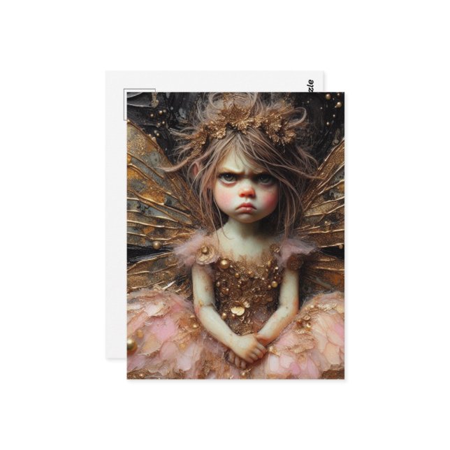 A funny grumpy fairy in pink postcard (Front/Back In Situ)