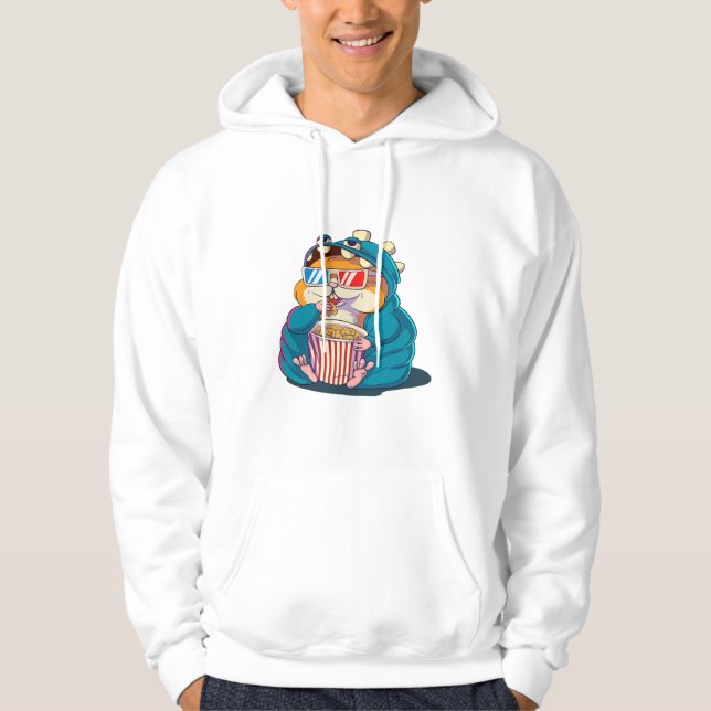 A funny hamster wearing glasses eats popcorn hoodie (Front)