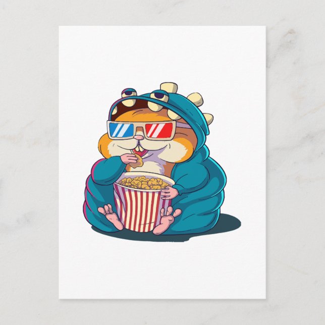 A funny hamster wearing glasses eats popcorn postcard (Front)