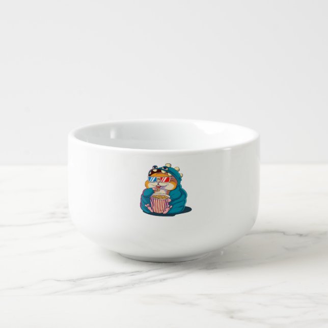 A funny hamster wearing glasses eats popcorn soup mug (Front)