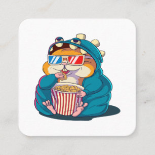 A funny hamster wearing glasses eats popcorn square business card