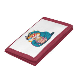 A funny hamster wearing glasses eats popcorn tri-fold wallet