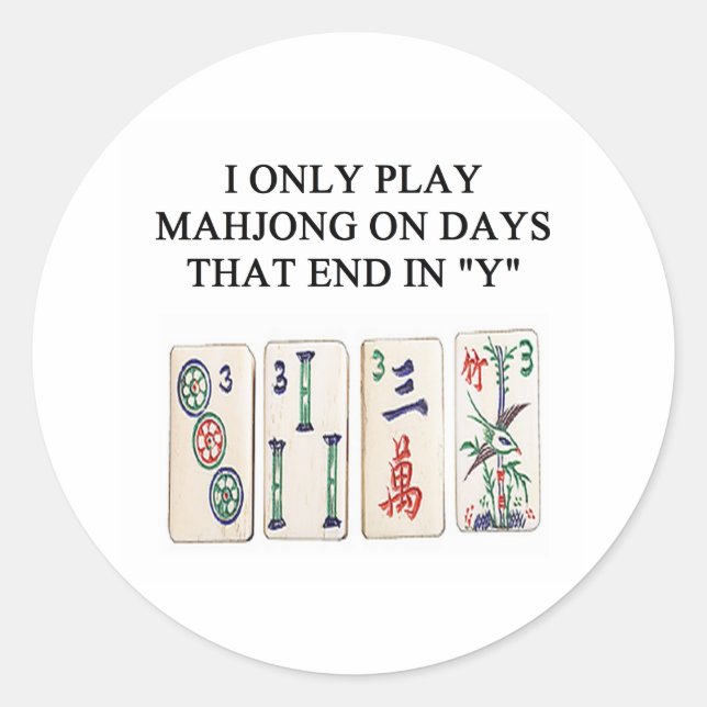 a funny mahjong design classic round sticker (Front)