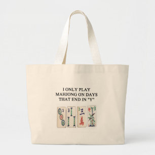 a funny mahjong design large tote bag