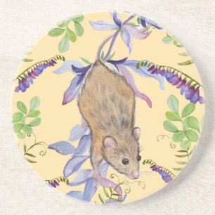 A funny mouse in a thicket of flowers. coaster