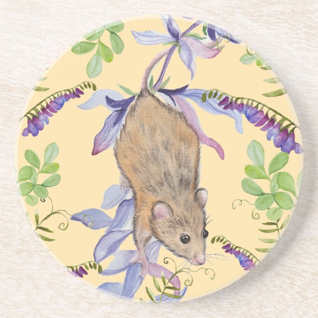 A funny mouse in a thicket of flowers. coaster (Front)