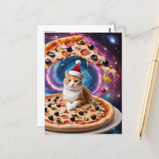 A Funny Santa Hat Christmas Pizza Cat