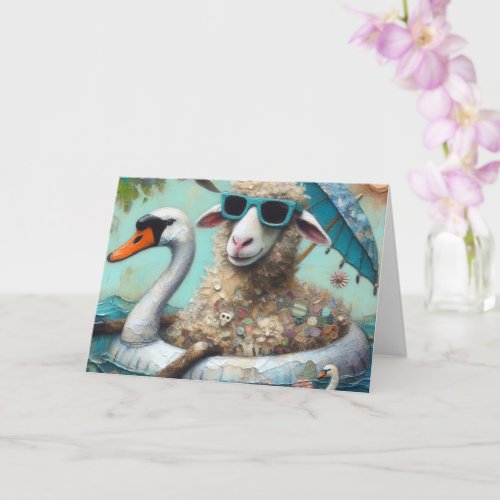 A Funny Sheep Swan Float All Occasions  Card