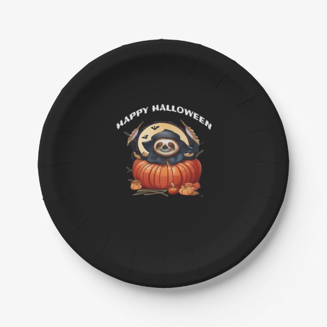 A funny sloth celebrating Halloween Essential T-Sh Paper Plates (Front)