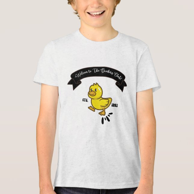 a funny yellow duck walking in funny way Tri-Blend shirt (Front)