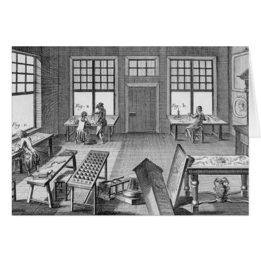 A furniture inlayer's workshop, from the 'Encyclop Cards (Front Horizontal)