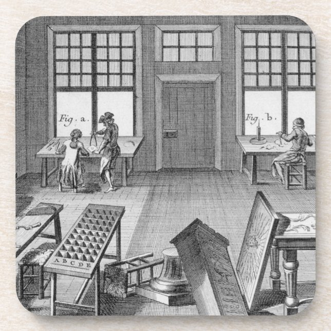 A furniture inlayer's workshop, from the 'Encyclop Coaster (Front)