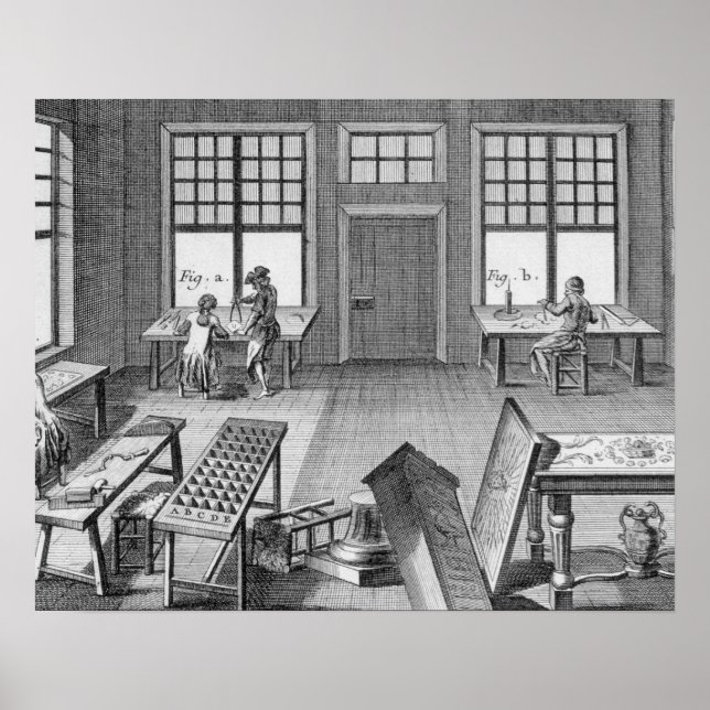 A furniture inlayer's workshop, from the 'Encyclop Poster (Front)