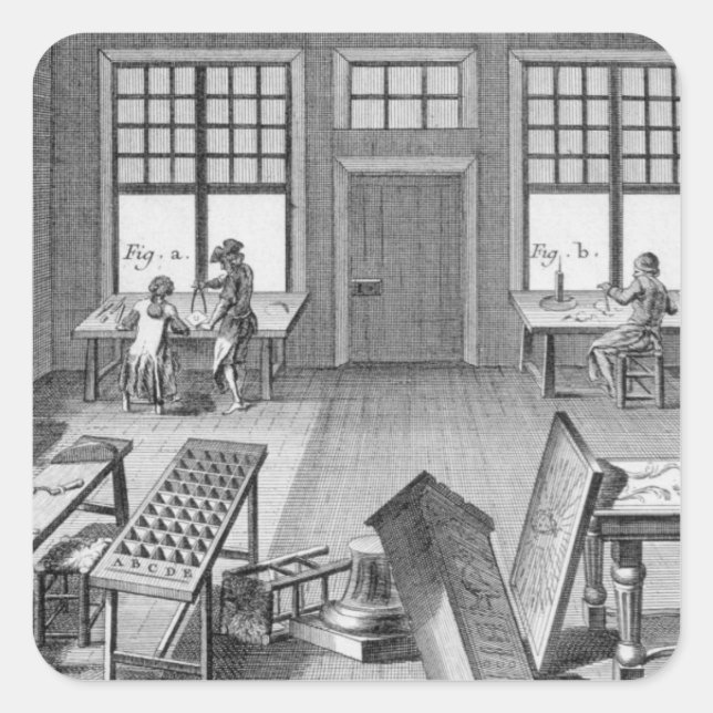 A furniture inlayer's workshop, from the 'Encyclop Square Sticker (Front)
