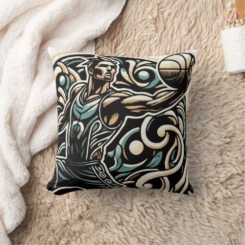 A Fusion of Basketball and Art Nouveau Throw Pillow