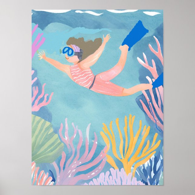 A gal snorkeling the reef poster (Front)